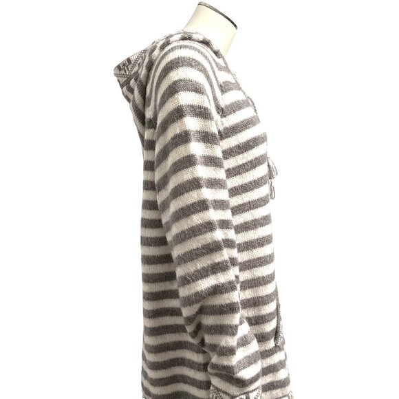 CCC Peruvian Alpaca Hooded Gray White Horizontal Striped Knit Sweater Size Large - Picture 4 of 6